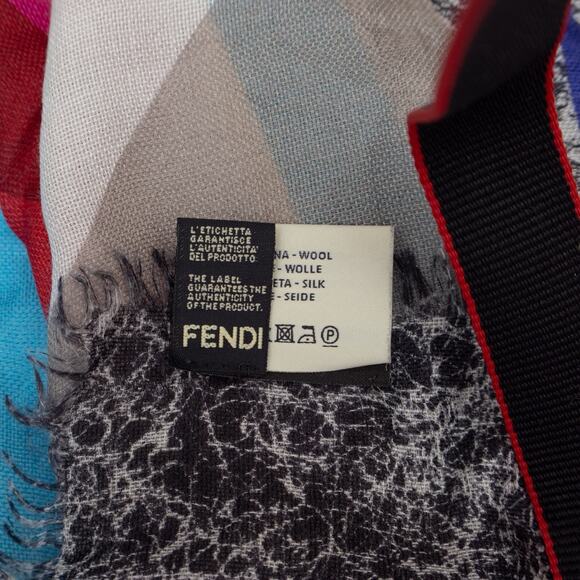 FENDI Abstract Geometric Birds Wool/Silk Square Scarf Shawl - Picture 8 of 9